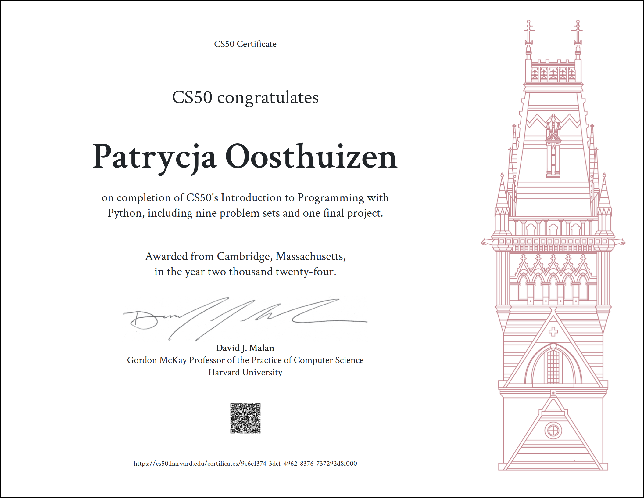 Patrycja's CS50P certificate Patrycja's CS50P certificate